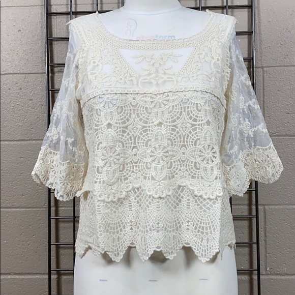 SUNDANCE: Lace Quarter Sleeve Top - Picture 2 of 9